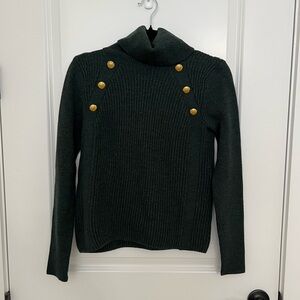 Veronica Beard Forest Green Turtleneck Sweater with Gold Accents